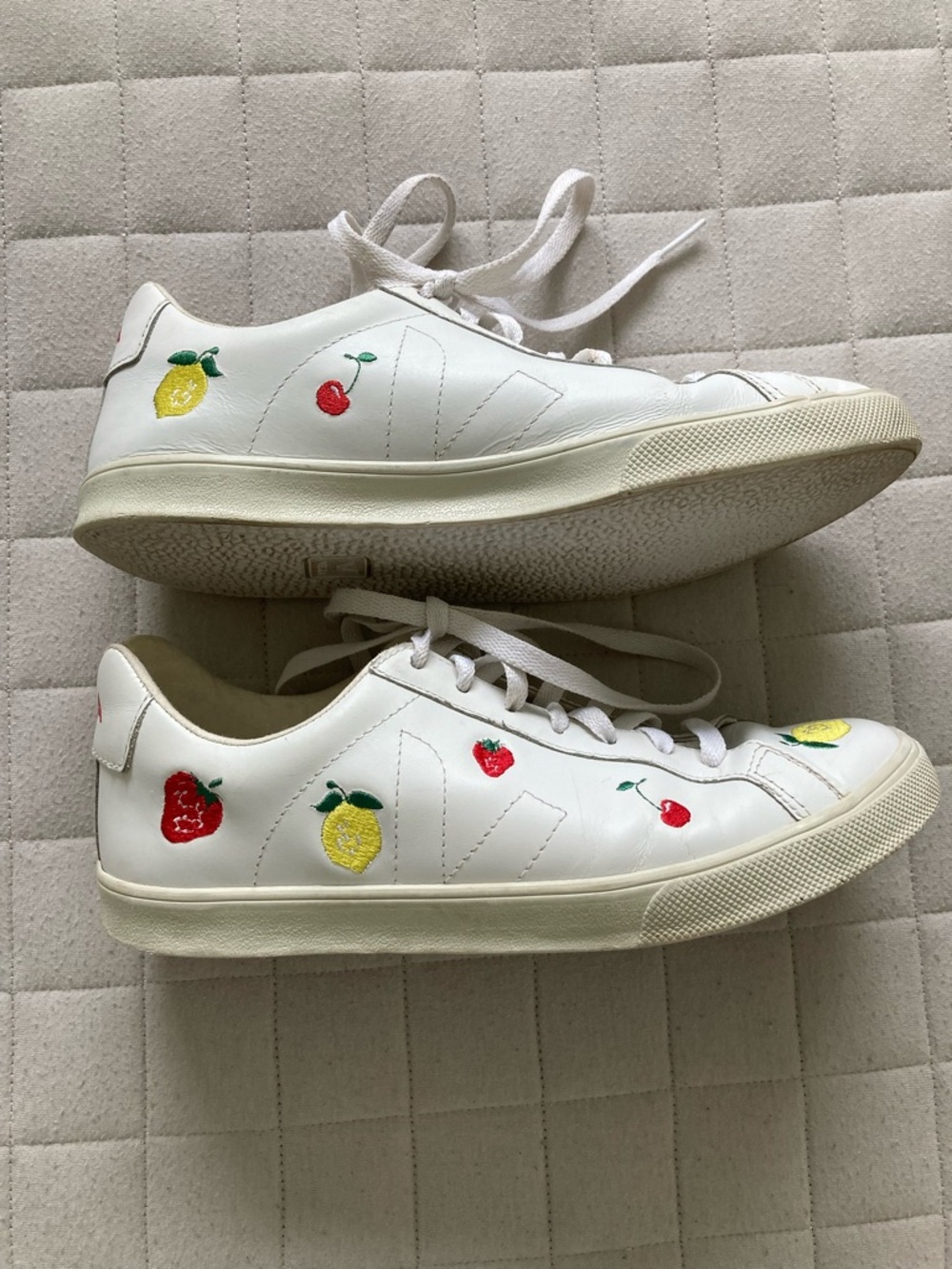 Veja x Madewell White Sneakers with Red & Yellow Fruit Embroidery